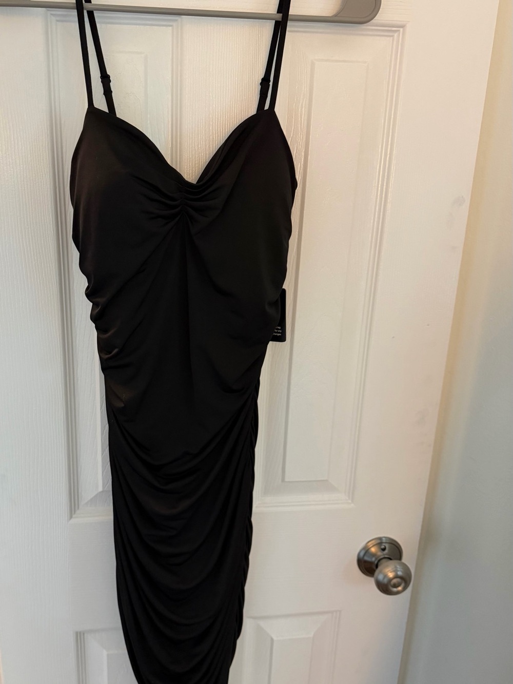 Express Black Strapless Ruched Midi Dress